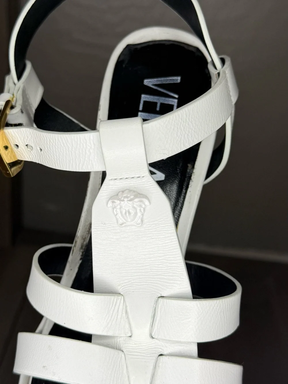 Versace White High Block Platform Strappy Sandals